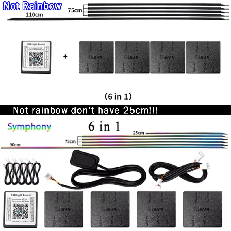 6/10/14/18 in 1 Led Auto Omgevingsverlichting RGB 213 64 Kleur Acryl Strips Symfonie Streamer Interieur Regenboog Sfeer Lamp Kit