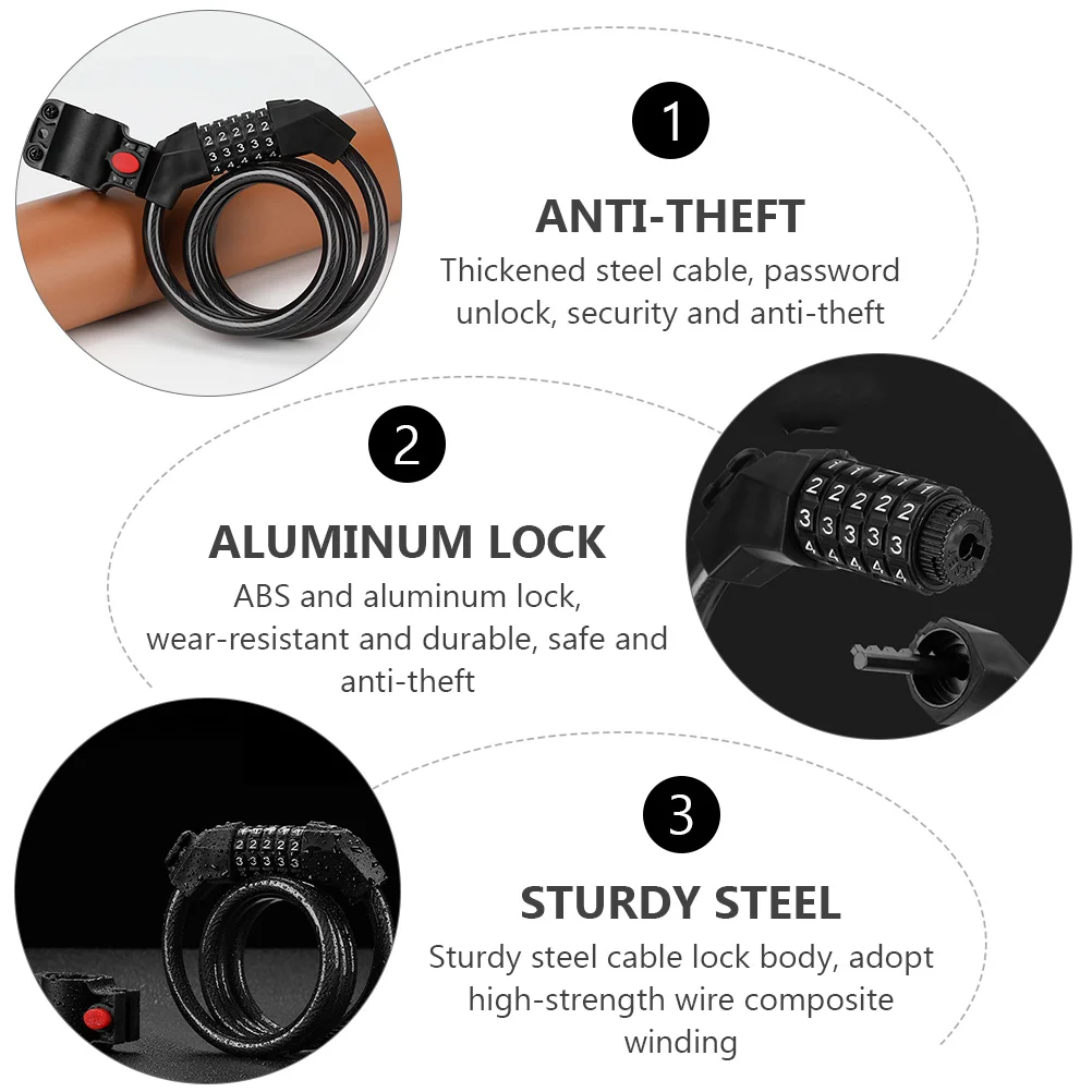 

Thickened Steel Cable Bike 5- Password Unlock Waterproof Rustproof Security Cycling Lock With Abs Aluminum Anti-Theft