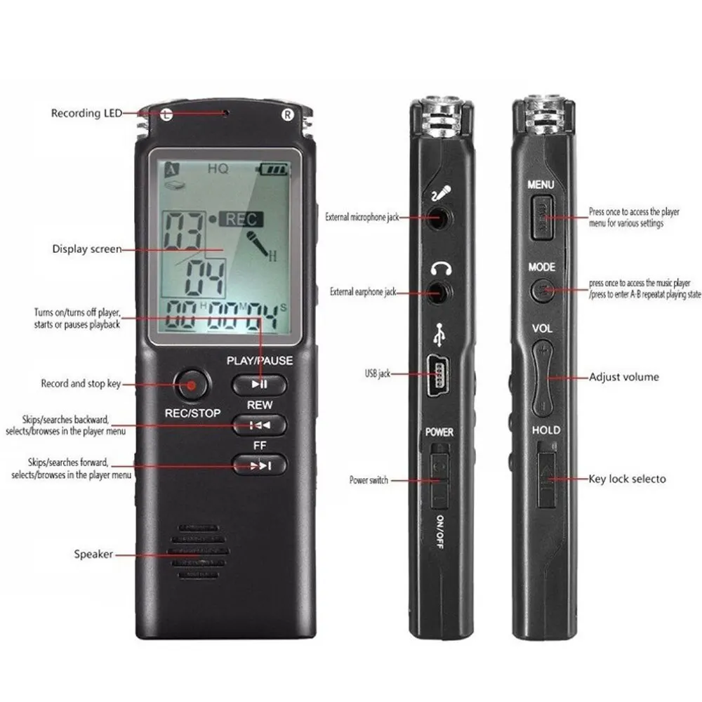 Digitale Voice Recorder Audio Pen Microfoon Mp3 Speler Telefoon Opname 8G Stem Dictafoon