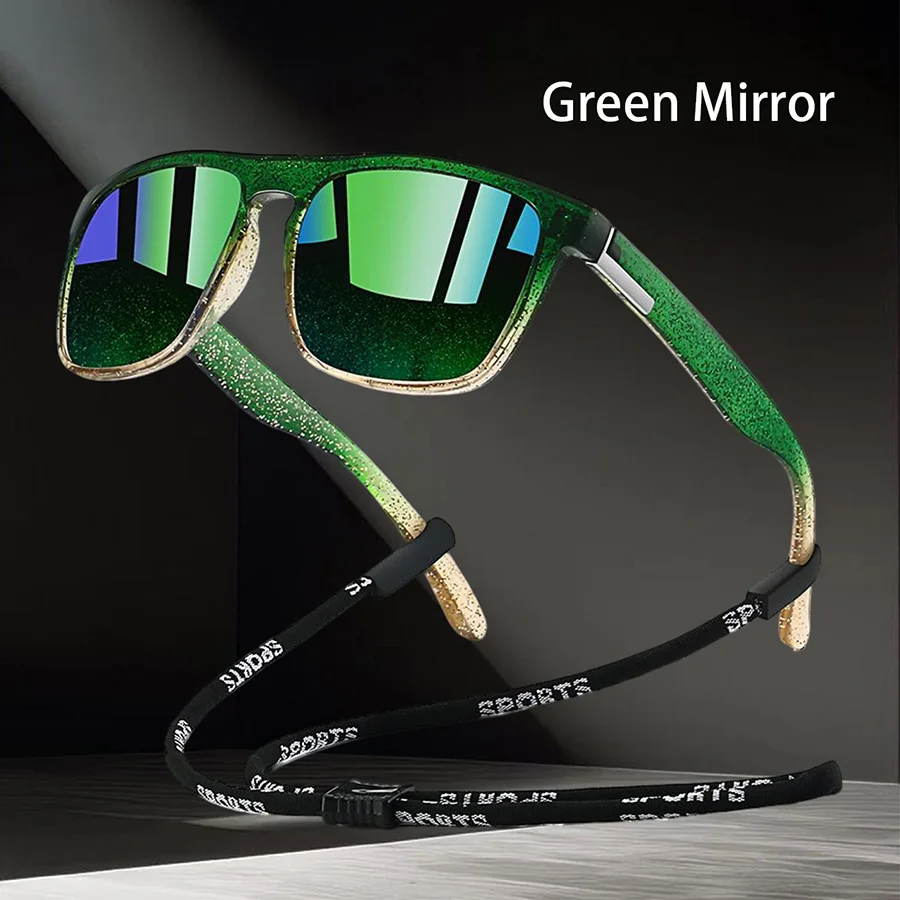 Outdoor-Sonnenbrille mit klassischem quadratischem Rahmen, modische Sonnenbrille, Fahrbrille, Angel-Schutzbrille für Herren und Damen mit Kette – Detail 13