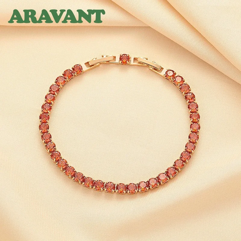 ARAVANT 925 Sterling Silver 4mm Red Zircon Bracelets For Women Girls Fashion Jewelry
