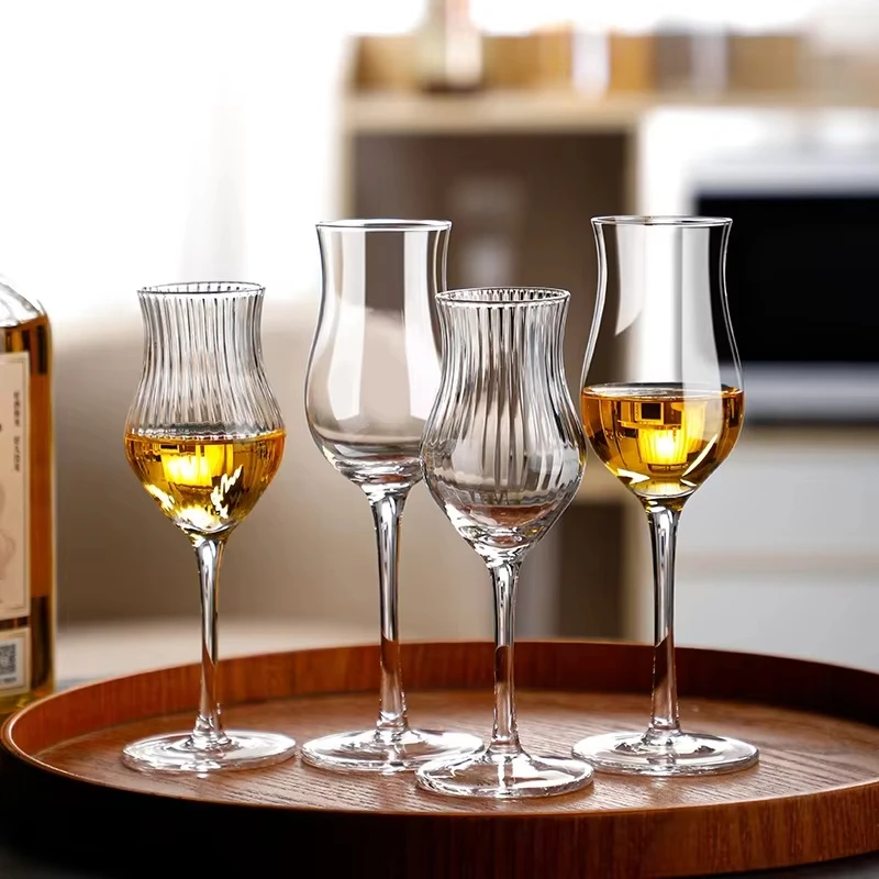 

Japanese Style Harp Stripe Whisky Goblet Cognac Brandy Snifter Copita Nosing Glass Crystal Tulips Whiskey Smelling Tasting Cup