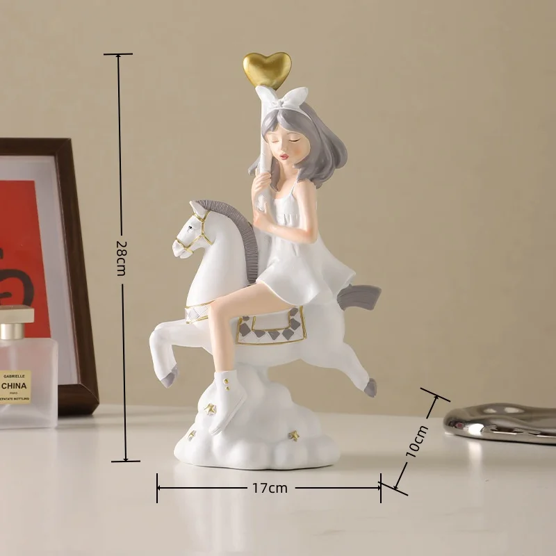 Nordic Sweet Pink Fashion Balloon Girl Figurines Ornaments Kawaii Room Decor Dressing Table Crafts Decor Bithday Gift for Girl