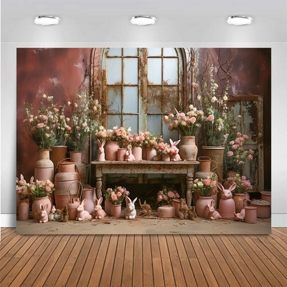 Retro Indoor Flowers Decor Photo Background Adult Kids Portrait Photo Studio Props Old Doors and Windows Photography Backdrop