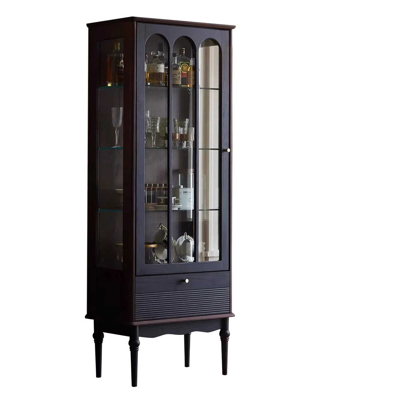 

French style, retro style, living room, household, small apartment, solid wood glass side cabinet, storage wine cabinet