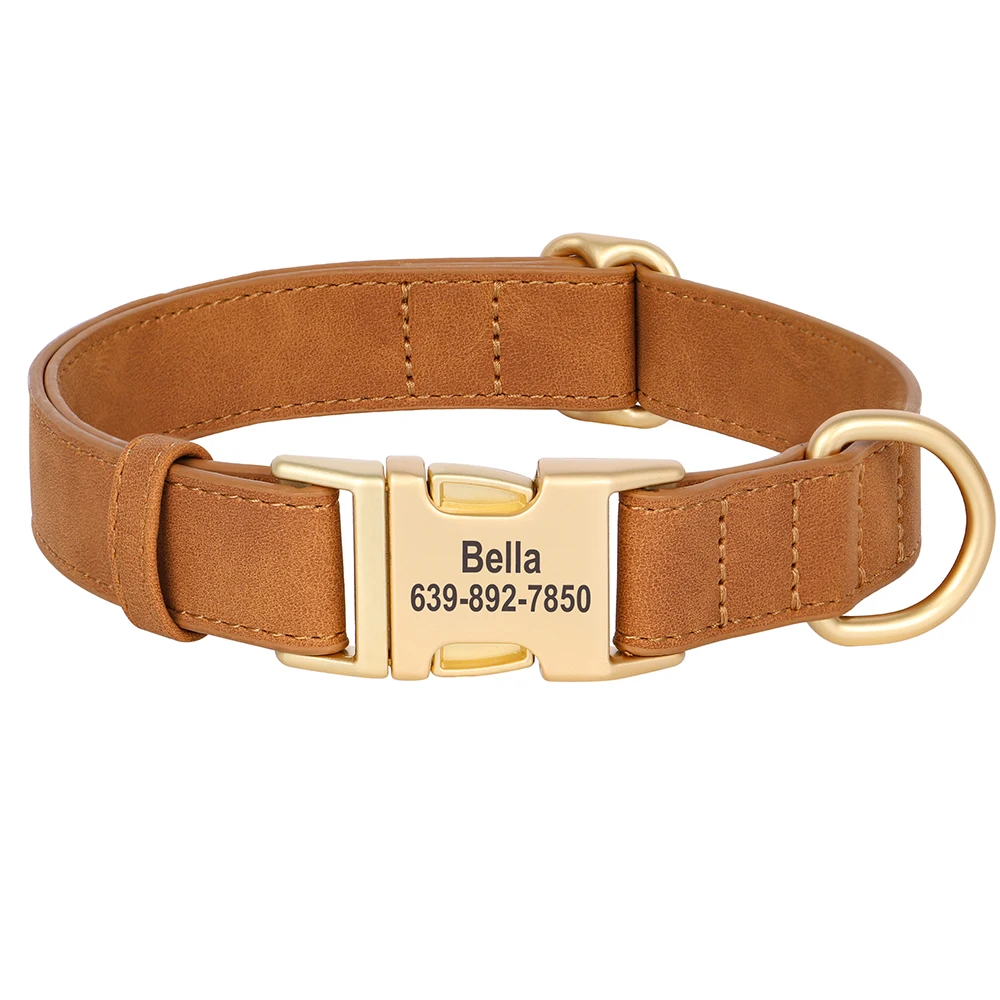 Personalisiertes Hundehalsband, PU-Leder, Hundehalsbänder, kostenlose individuelle Haustier-Halskette mit Metallschnalle für kleine, mittelgroße und große Hunde, Pitbull, Bulldogge – Detail 13