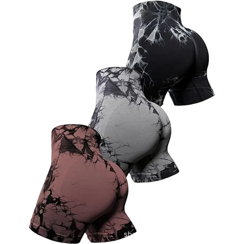 Nahtlose Tie Dye Sports horts für Frauen sexy Yoga Fitness Shorts hohe Taille Hüfte heben Bauch umarmen Hosen für Frauen – Detail 2
