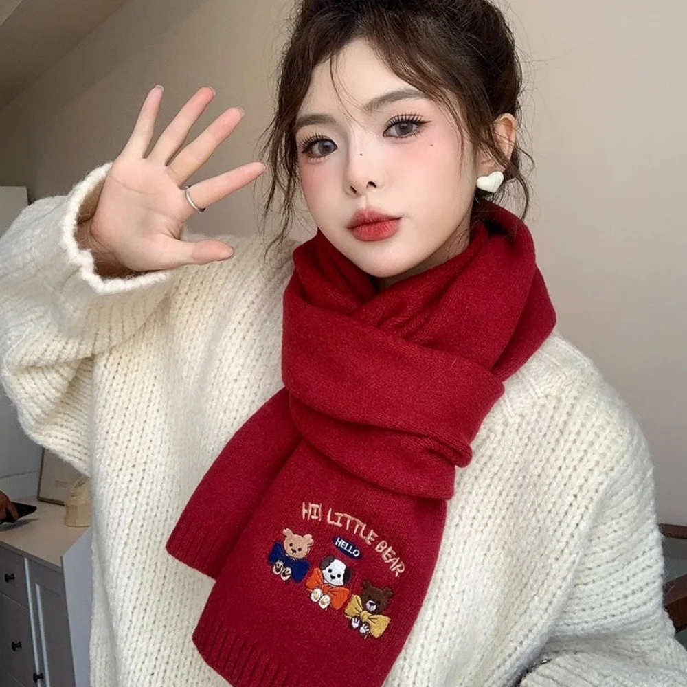 الدوبامين لطيف الدب التطريز وشاح المرأة يندبروف سميكة محبوك الرقبة أدفأ شال تنوعا الصوف أوشحة شتوية echarpe فام