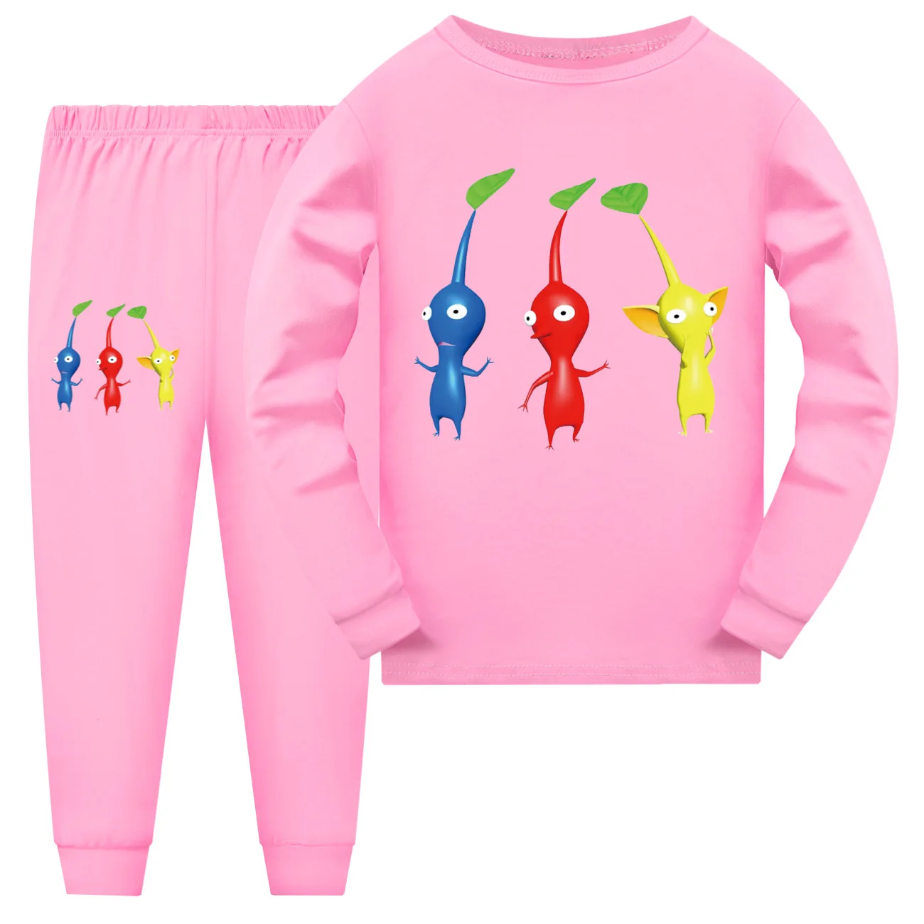 Pikmin 4 Costume Kids Long Sleeve Pajama Sets Baby Girls Long Sleeve Tshirt Pants 2pcs Sets Boys Casaul Sleepwear Children\'s Set