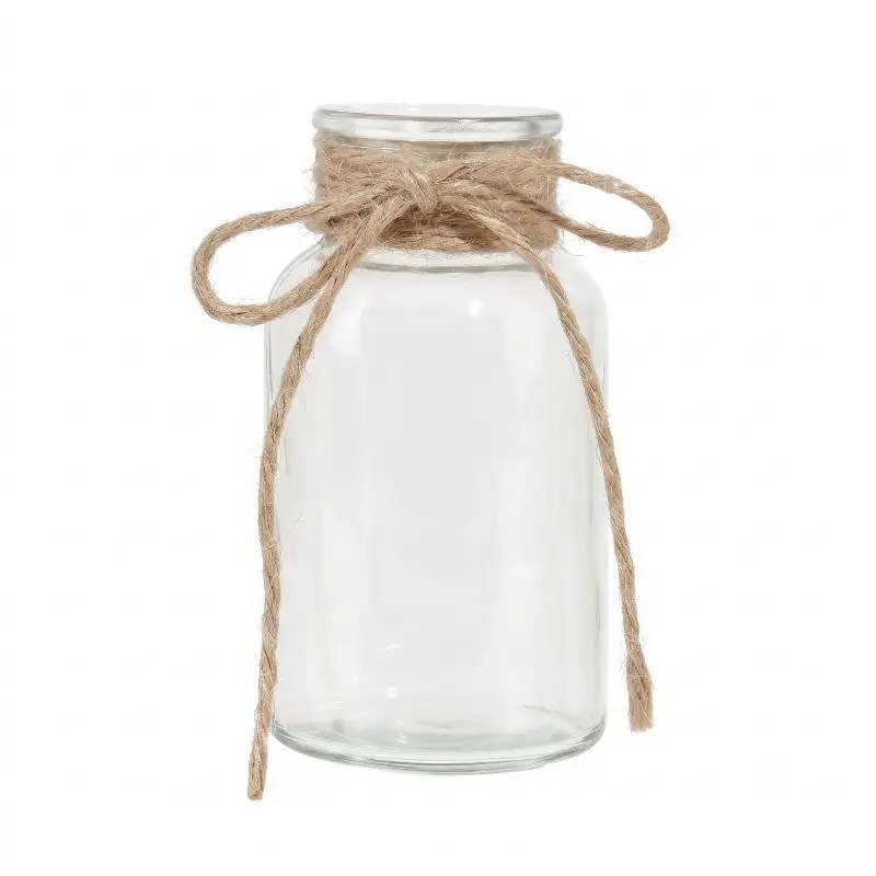 New Clear Glass Vase With Natural Jute Rope Rustic Farmhouse Planter For Fresh Flowers, Dried Bouquets Boho Home Decor Ornament
