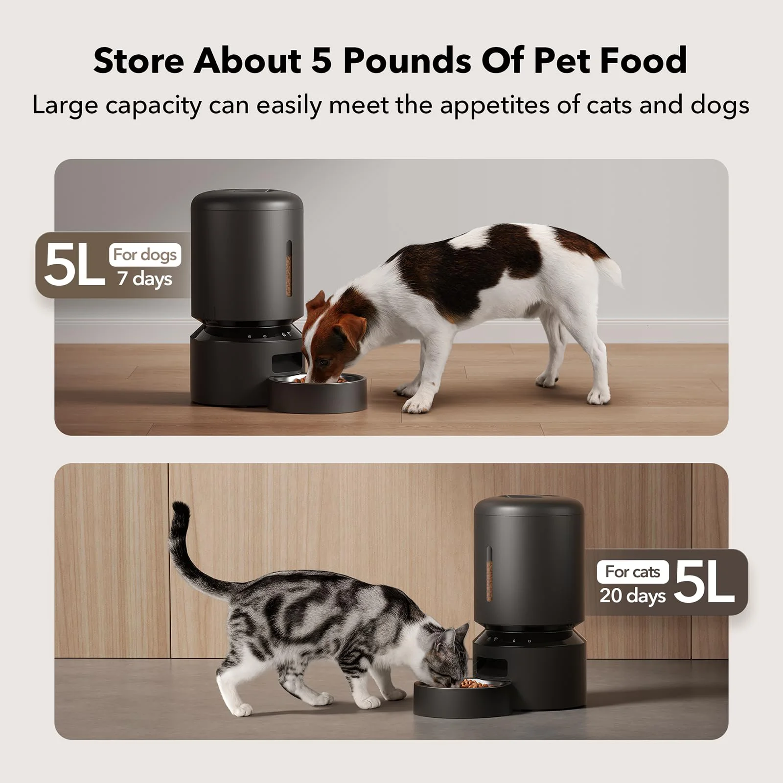 Automatic Stainless Steel Cat & Dog Feeder 5G WiFi 5L Freshness Preservation Timed Low Food Sensor 10 Meals Per Day