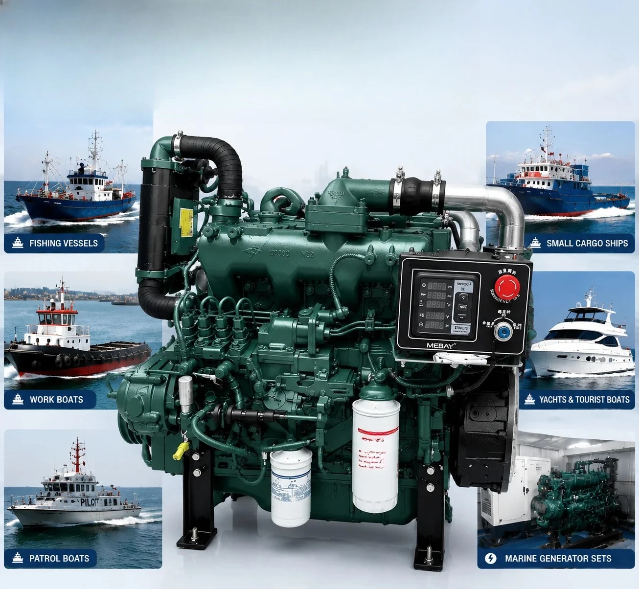 Yuchai YC4108ZC Marine Diesel Engine 4 Cylinder Boat Engine 50kW 68hp 1500rpm Power Engine for Fishing Boat Cargo Vessel