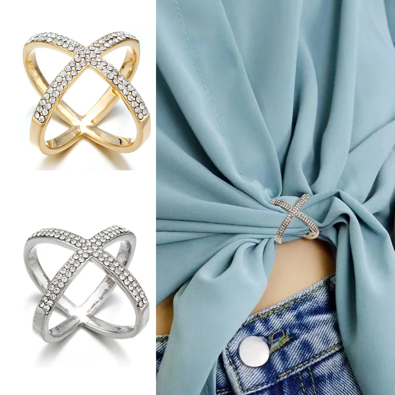 Artificial Rhinestone Cross Corner Button Multi functional Scarf Button Women's Accessories