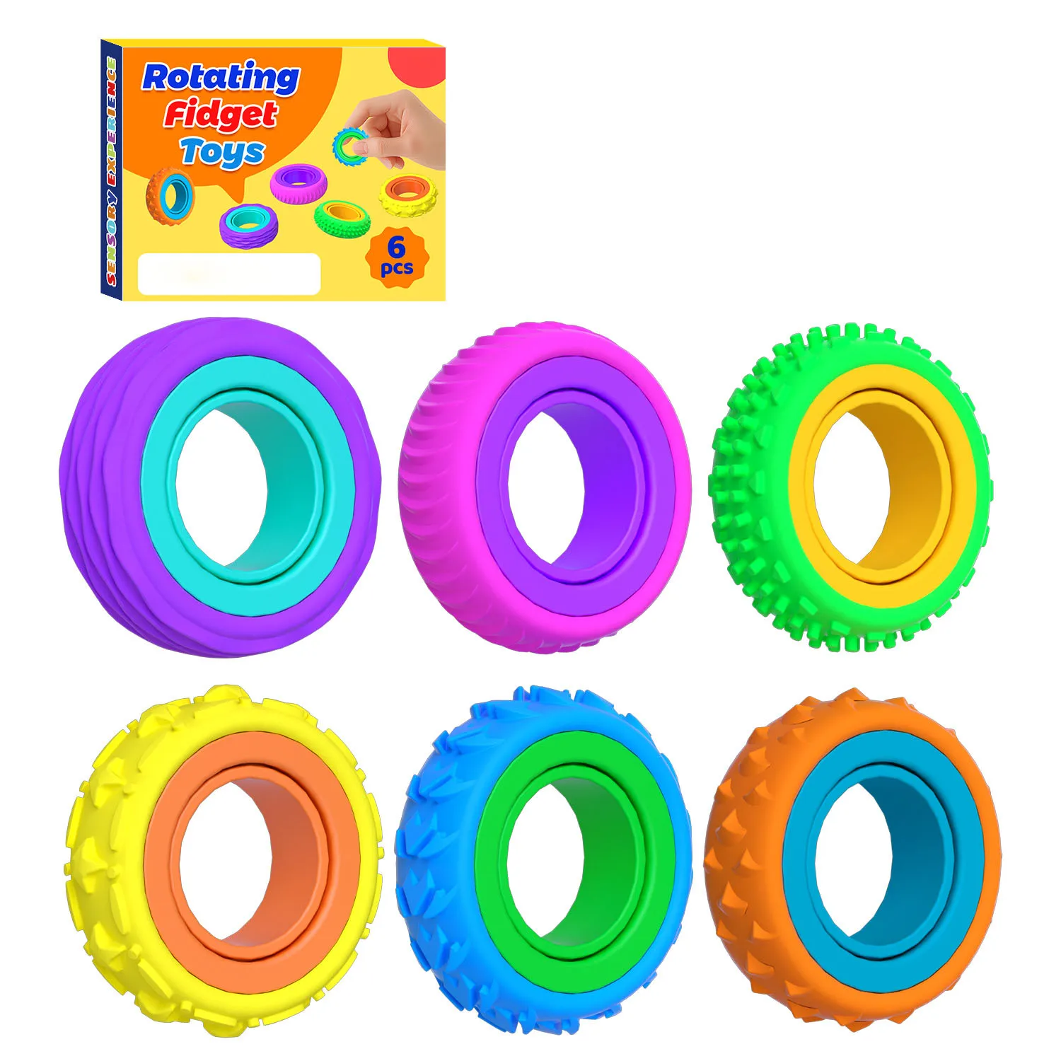 6/12-Pack Sensory Fidget Rings Finger Spinner for Anxiety Relief Quiet Classroom Toys Party Favors Pinata Stuffers