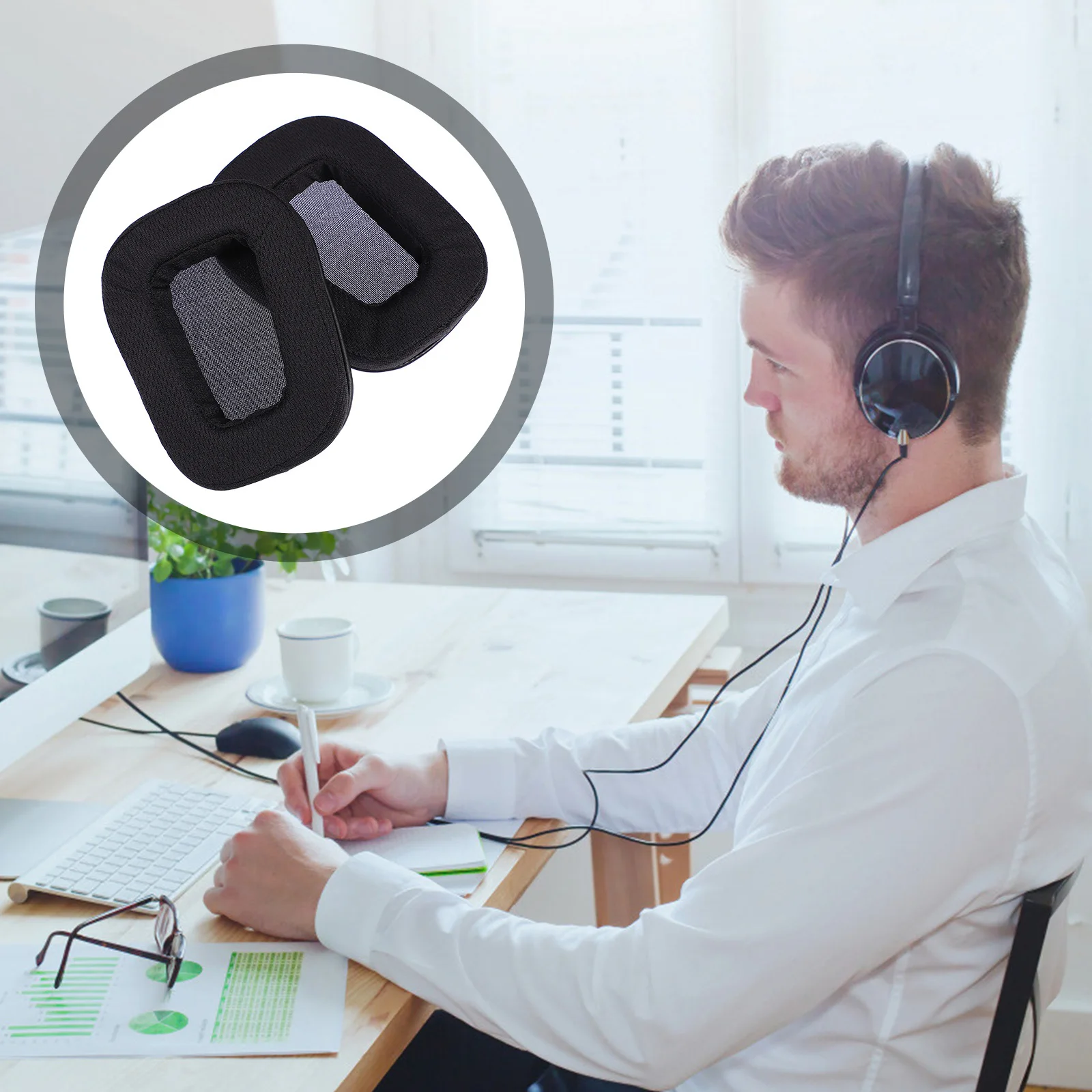 

2 Pcs Memory Foam Added Thickness Headset over Ear Headphone Replacement Pads Fabric Black Sponge