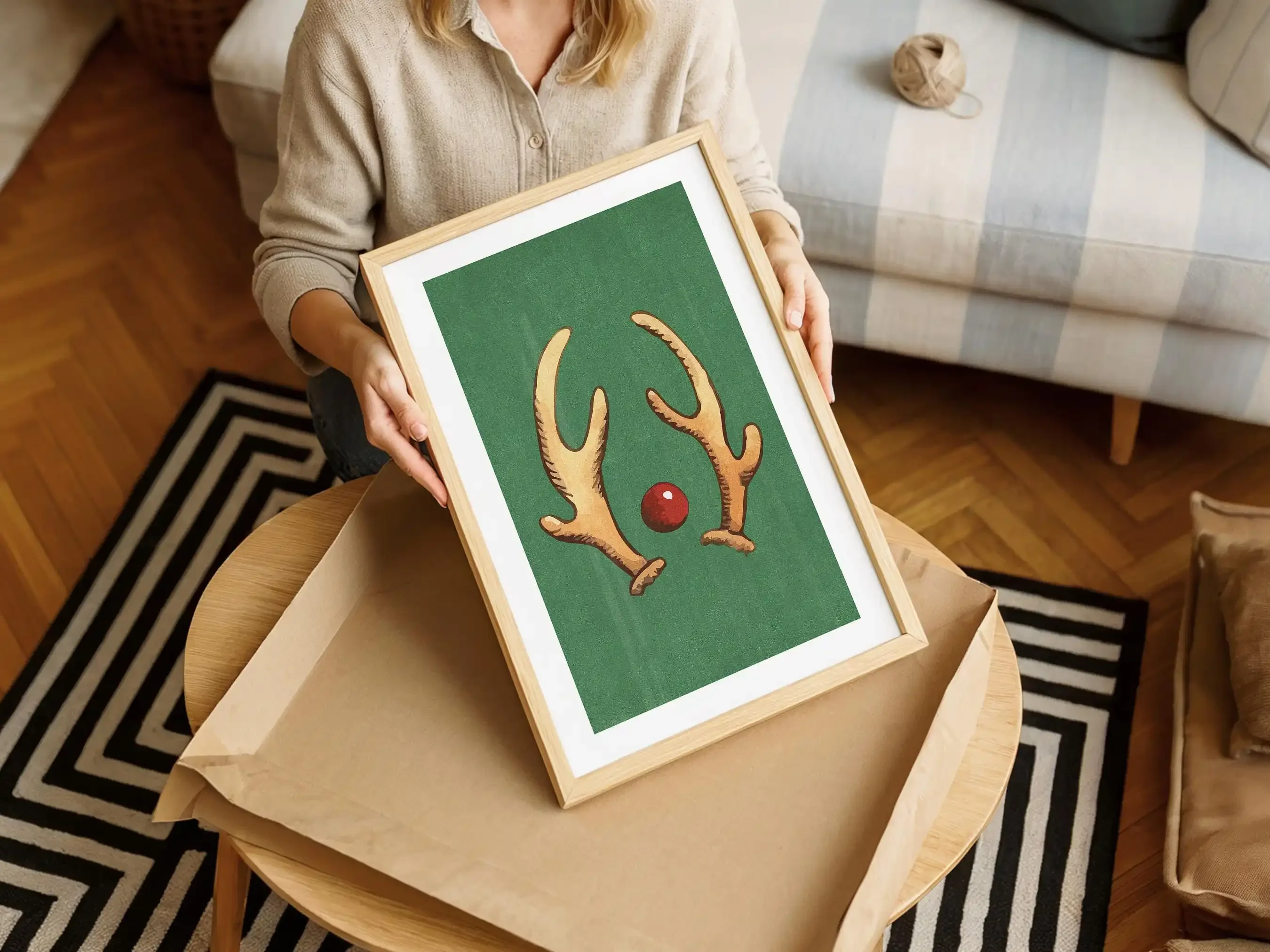 3Pcs Vintage Christmas Wall Art Prints,Candy Cane Reindeer Antler Poster, Festive Xmas Decor,Minimalist Holiday Home Wall Decora
