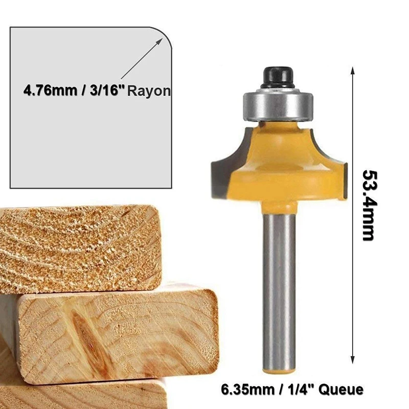 4 stuks 1/4 inch schacht rond over frezen hoekafronding randvormende randgereedschapset, 5/16 inch 3/16 inch 1/4 inch 1/8 inch R