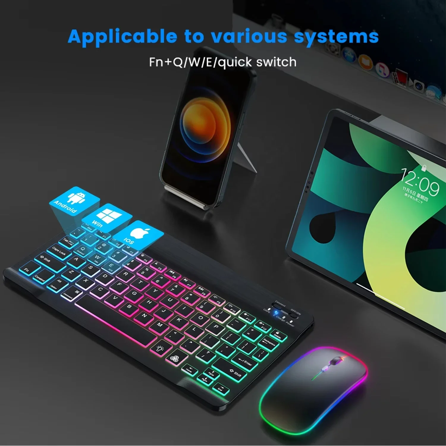 Hebrew/Russian/Spanish/Portuguese/Korean RGB Backlight Bluetooth Keyboard For IOS Android Windows iPad Samsung Tablet Laptop