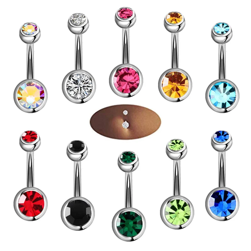 Piercing de acero quirúrgico para Ombligo, anillos de cristal con diamantes de imitación para Ombligo, bola de Ombligo, 5/10/15/20 unidades por lote