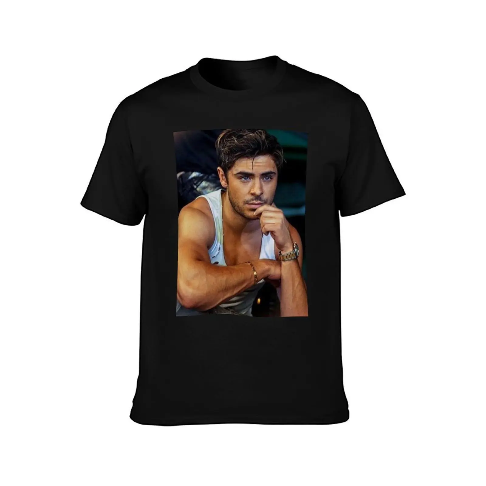 Zac Efron Model T-Shirt, Summer Casual Cotton Tee, Oversized Streetwear Tops, Vintage Graphic Print, Loose Fit Short Sleeve