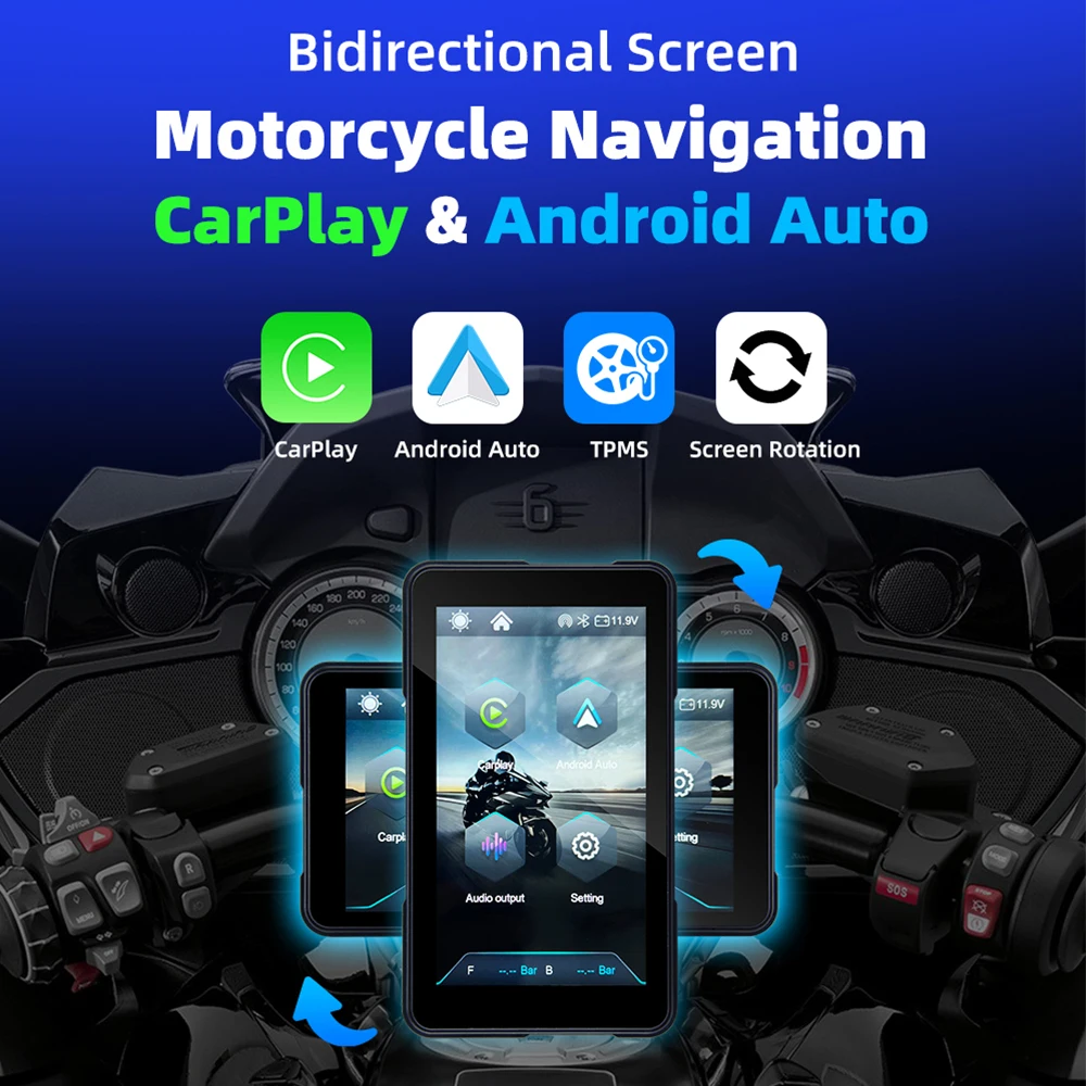 EKIY Wireless CarPlay Moto Android Auto 5.0 inch Portable Digital Dashboard Motorcycle Navigation GPS Removable Display Screen