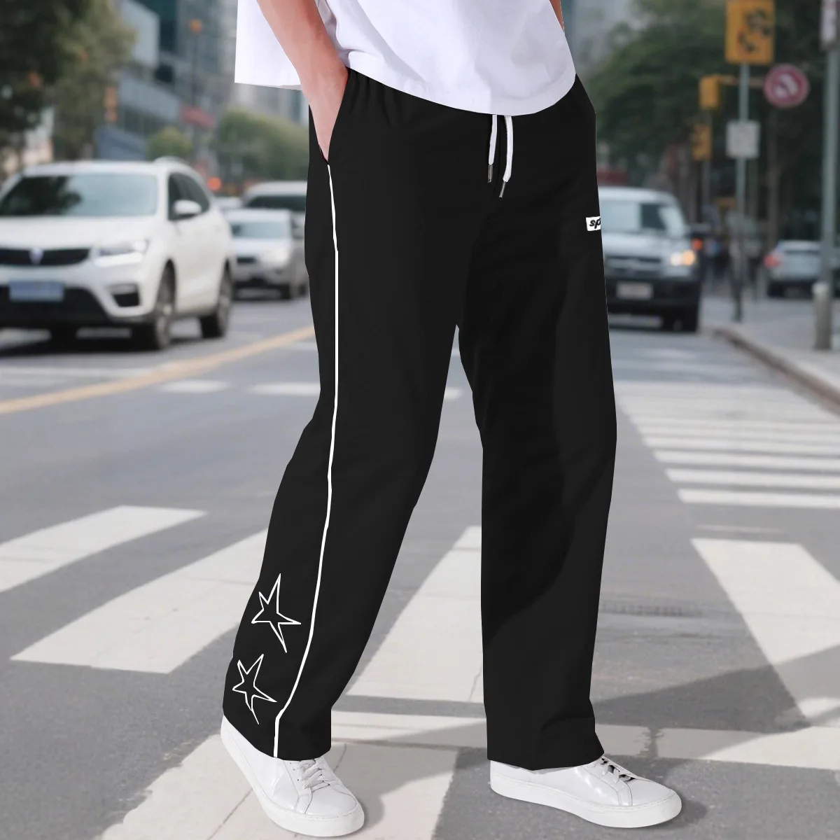 New High Street Embroidered Star Pants Men's American Sports and Casual Trousers