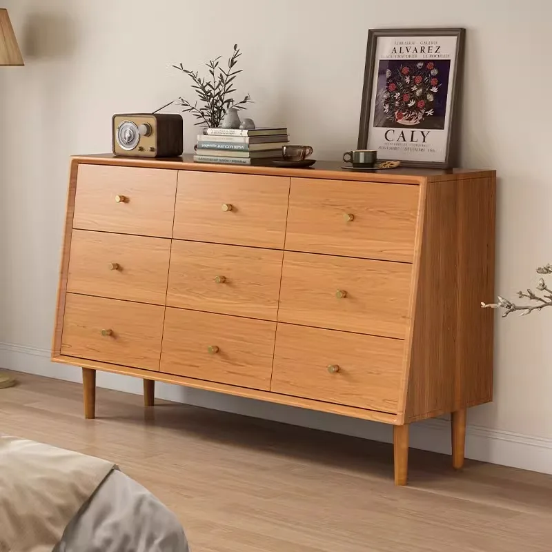 Solid wood bedroom wall storage bedside locker large capacity drawer chest of drawers Nordic