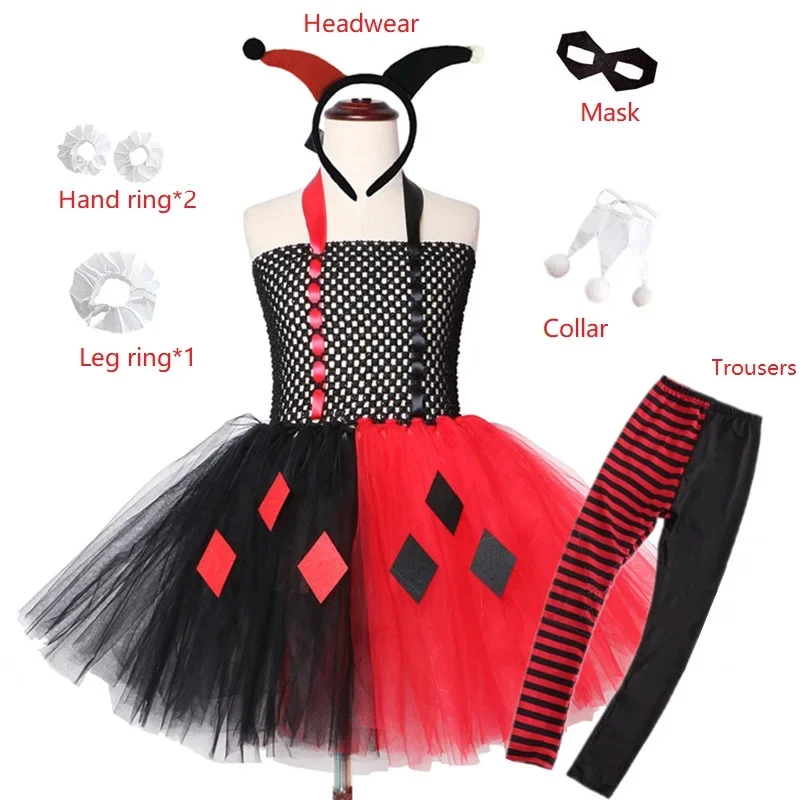 Pagliaccio Tutu femminile vestito felice Purim ragazze festa di compleanno abiti carnevale Halloween harley squad quinn Costume Cosplay per i bambini