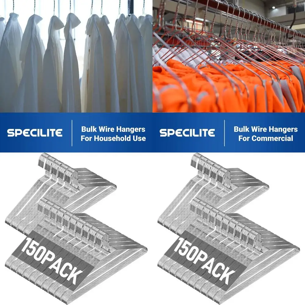 

150-Pack Standard Size Wire Hangers, Space-Saving, Non-Slip, 16-Inch Ultra Thin, Silver