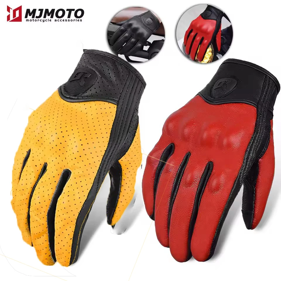 

Unisex (Men Women) Full Finger Motorbike Gloves Black Red Retro Goat & Sheepskin | Protective XXL Size Moto Riding Gear Luvas