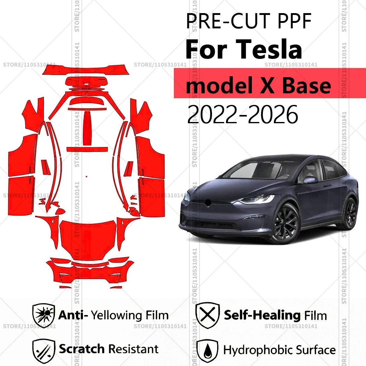 

Для Tesla Model X Base 2022-2026: Предварительно вырезанная прозрачная защитная пленка PPF для автомобиля, профессиональная автомобильная пленка PPF