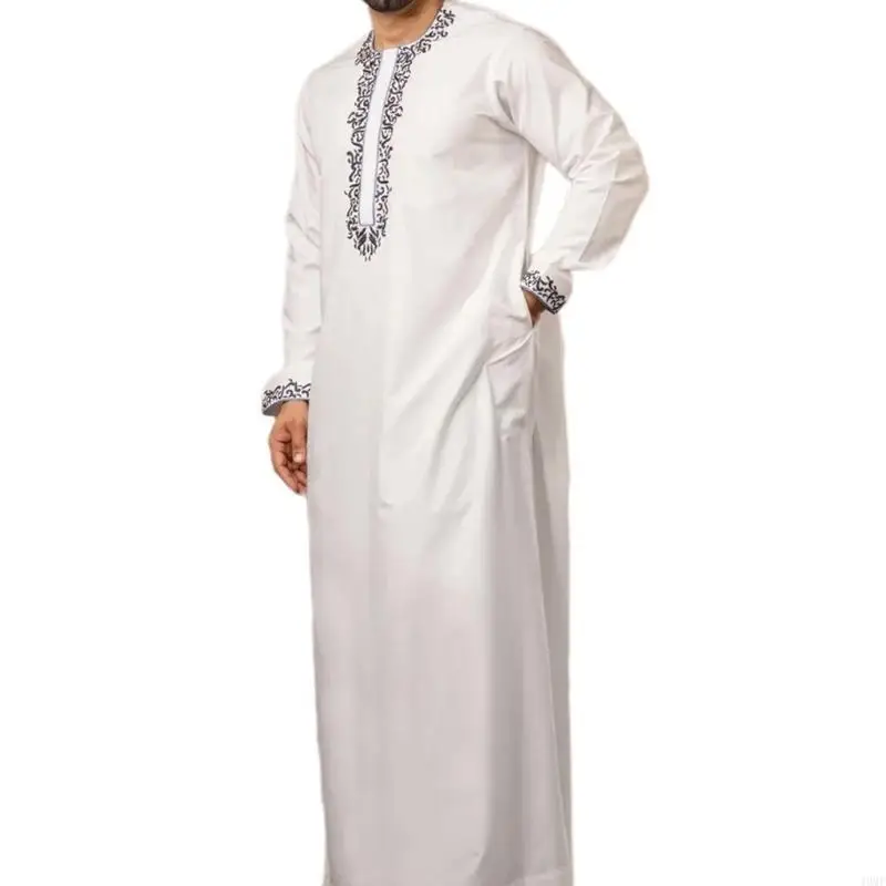 

49MF Male Muslims Robe Long Sleeves Kaftan Thobe Saudi Arab Jubba Thobe for Daily