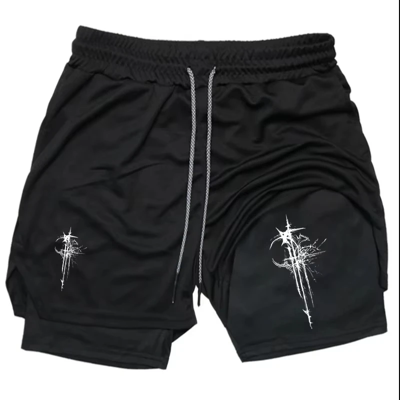 

Мужские шорты для бега 2-в-1, компрессионные шорты для тренировок в тренажерном зале с карманом для телефона и петлей для полотенца, летняя спортивная одежда ZY00169