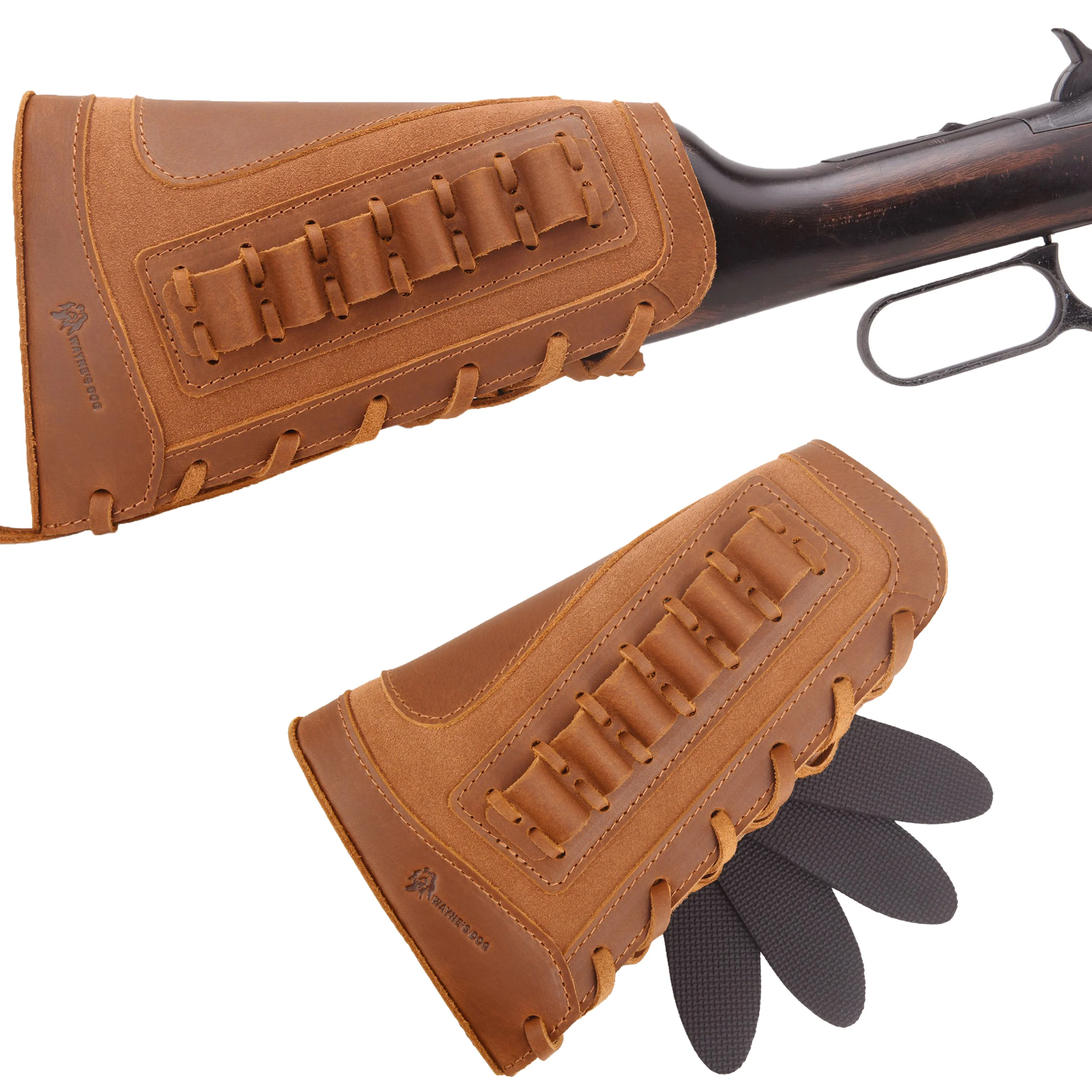 

Handmade Leather Gun Cheek Rest Pad Rifle Butt Stock Extension with Shell Holder for .30/30 .45-70 .357.308 .22MAG 12Gauge