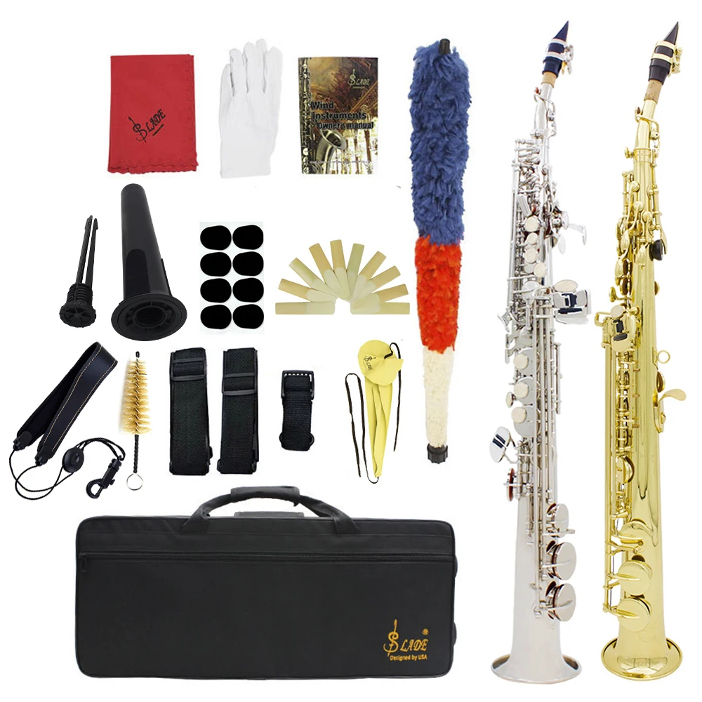 

SLADE Soprano Saxophone Brass Bb Tune Sax Professional Musical Instrument With Case Reeds Gloves Stand Cloth Parts & Accessories