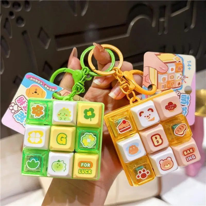 Mini Fidget Keyboard Keychain Soft Touch Cute Cartoon Design Stress Relief Bag Pendant for Travel Backpack Decoration Gift
