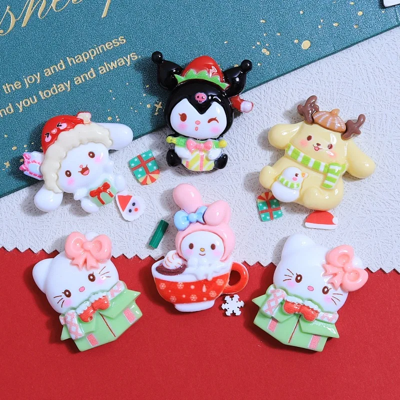 10PCS New Resin Christmas Cartoon Hello Kitty, Long Eared Rabbit Series Scrapbook DIY Hairpin Decoration Crafts