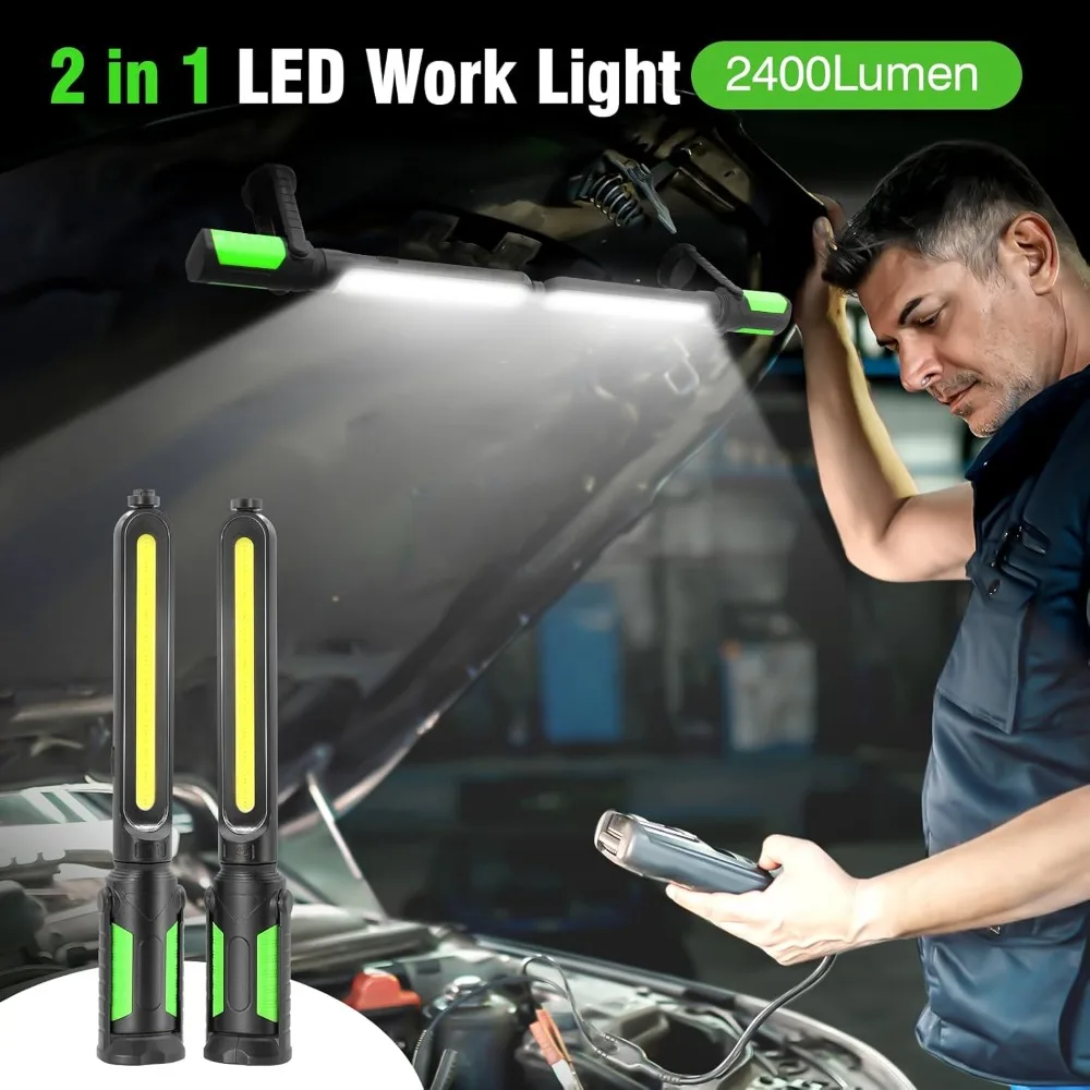 LED Work Light Handheld Flashlight Super Bright Strong Magnetic Hook C Type Rechargeable Rotating Lamp Auto Inspection Light