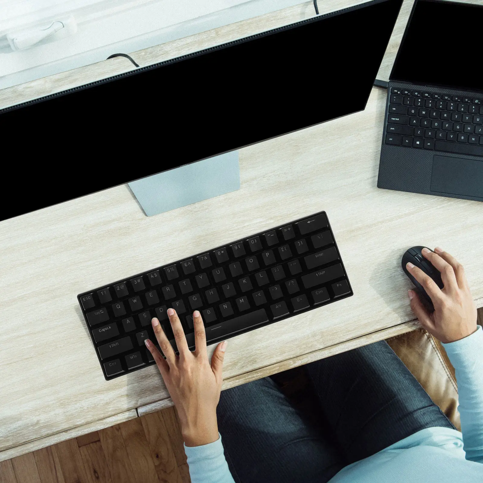 Black Gaming Keyboard Compact Clicky Mechanical Ergonomic Wired Backlit