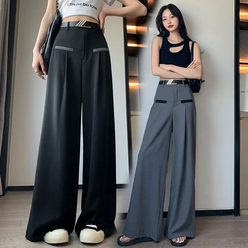 

Medium and Thick Type Sense of Premium Narrow Version Suit Wide-leg Pants Female High Waist Appears Thin Joggers Streetwear Lax