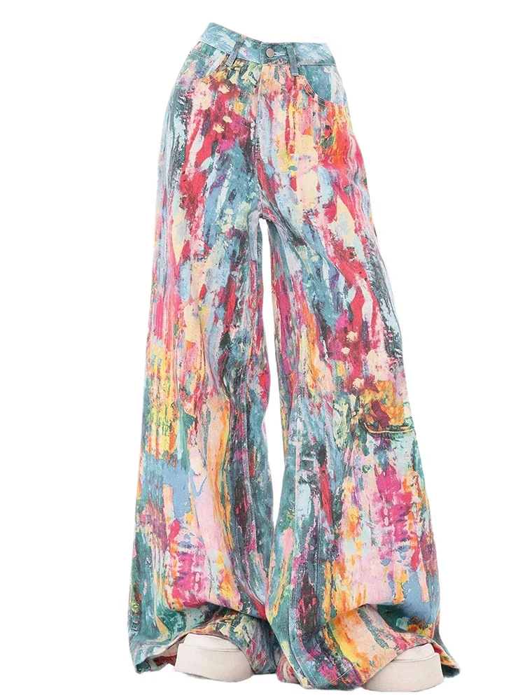 

Женские мешковатые джинсы, винтажные ковбойские брюки, Harajuku, эстетические джинсовые брюки оверсайз с принтом тай-дай, эстетичная одежда Y2k Trashy 2000-х годов