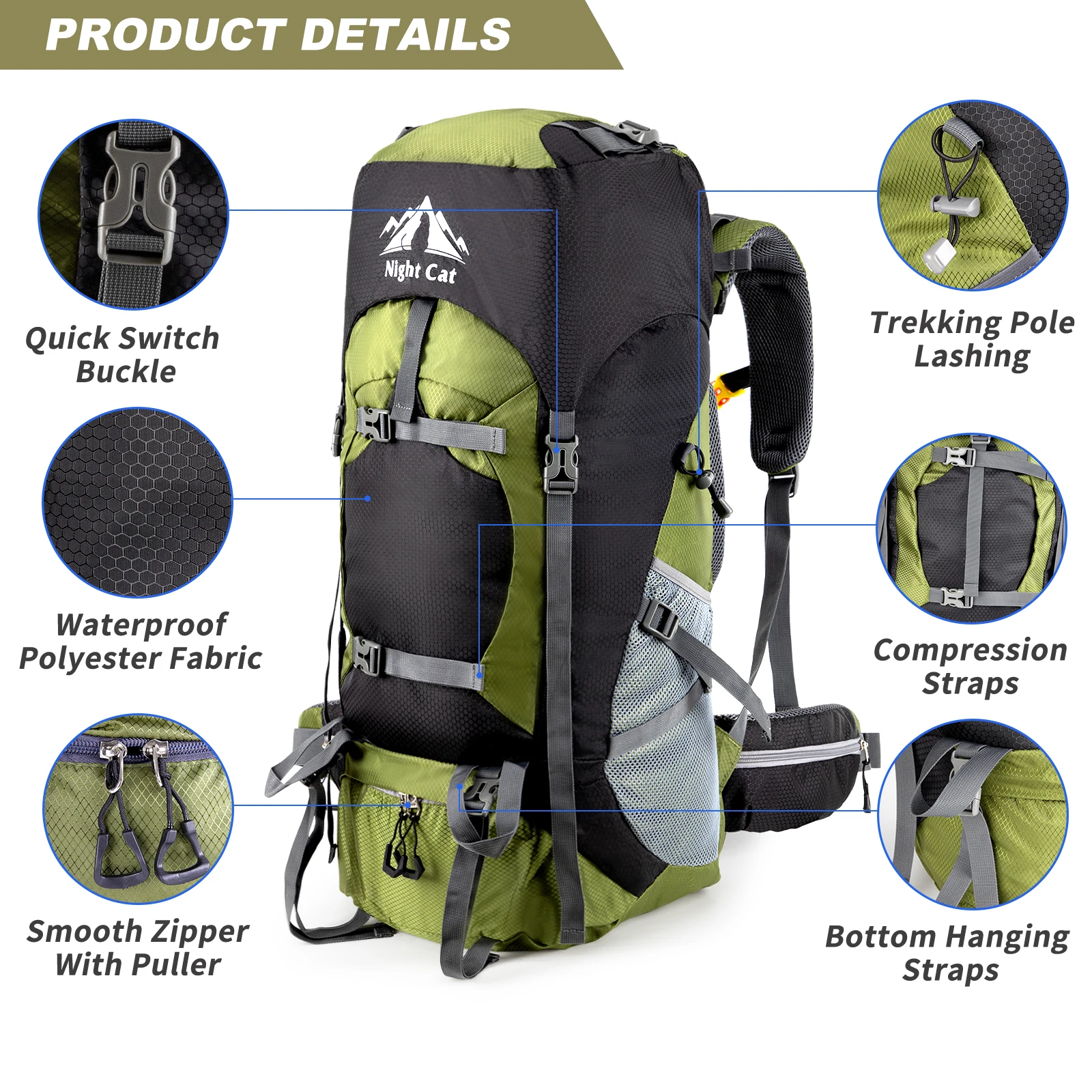 Wandelen Rugzakken 70l Camping Backpacking Packs Voor Mannen Vrouwen Lichtgewicht Outdoor Voor Op Reis, Geen Intern Frame