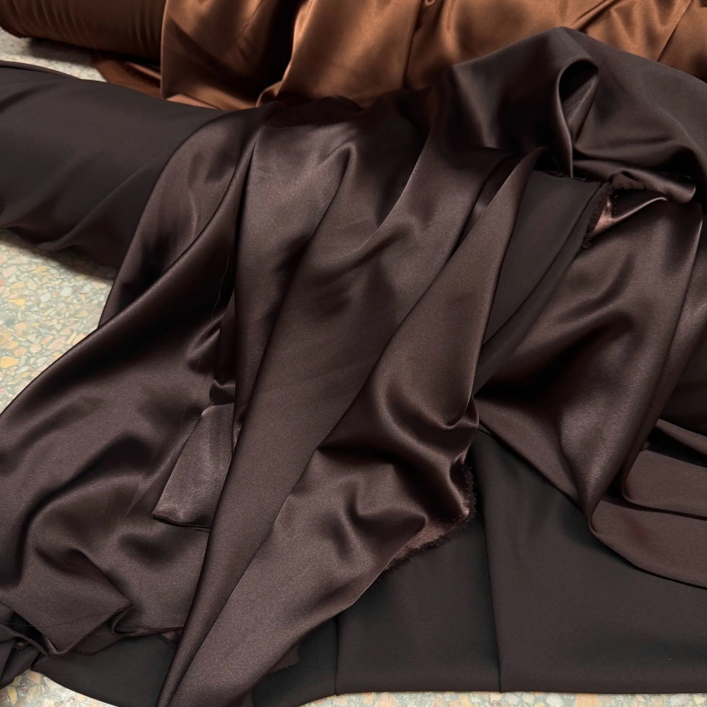 Brown Beige Champagne Milk Coffee Satin Purdah Draping Fabric for Wedding Background Stage Curtain Fabric