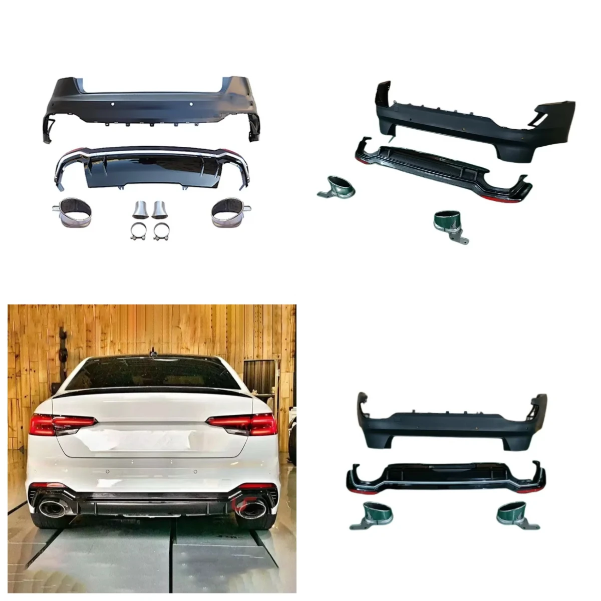 

Высококачественный задний бампер для A4 B9, модифицированный в стиле RS4, диффузор заднего бампера с наконечником глушителя выхлопной трубы 2017-2019