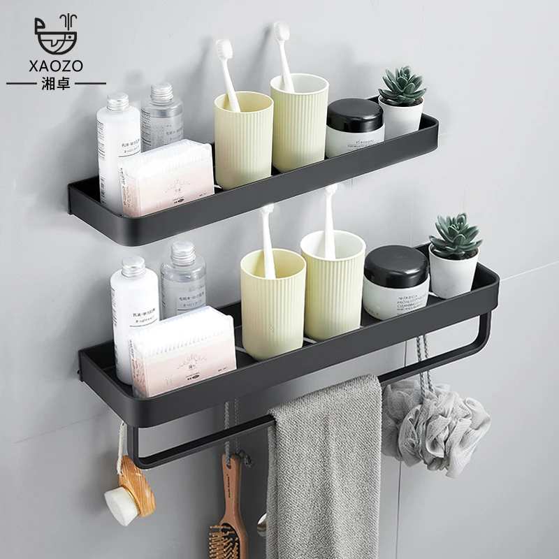 Bathroom Space Aluminum Punch-Free Multi-Functional Household Black Storage Rack Toilet Wall-Mounted Wall Storage Rack