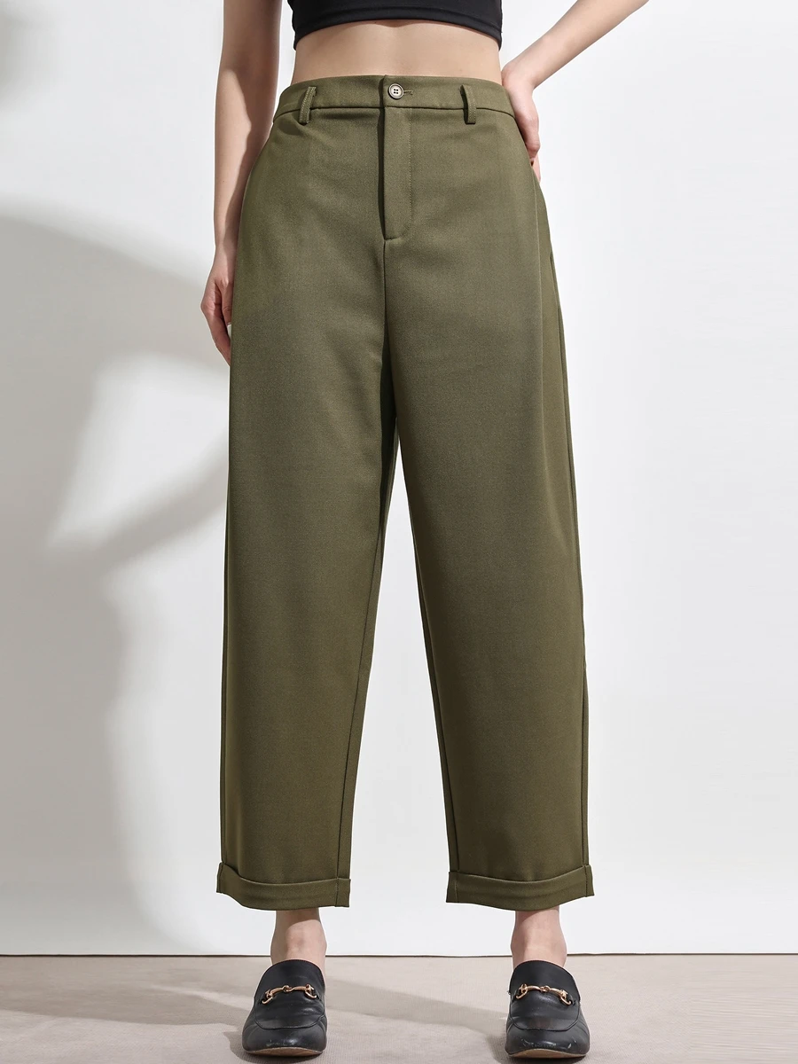 

Брюки Mulan 2025: Новые шелково-шерстяные плиссированные брюки-морковки с манжетами, модель P666, повседневные, с завышенной талией, длина 7/8, фасон Харлан.