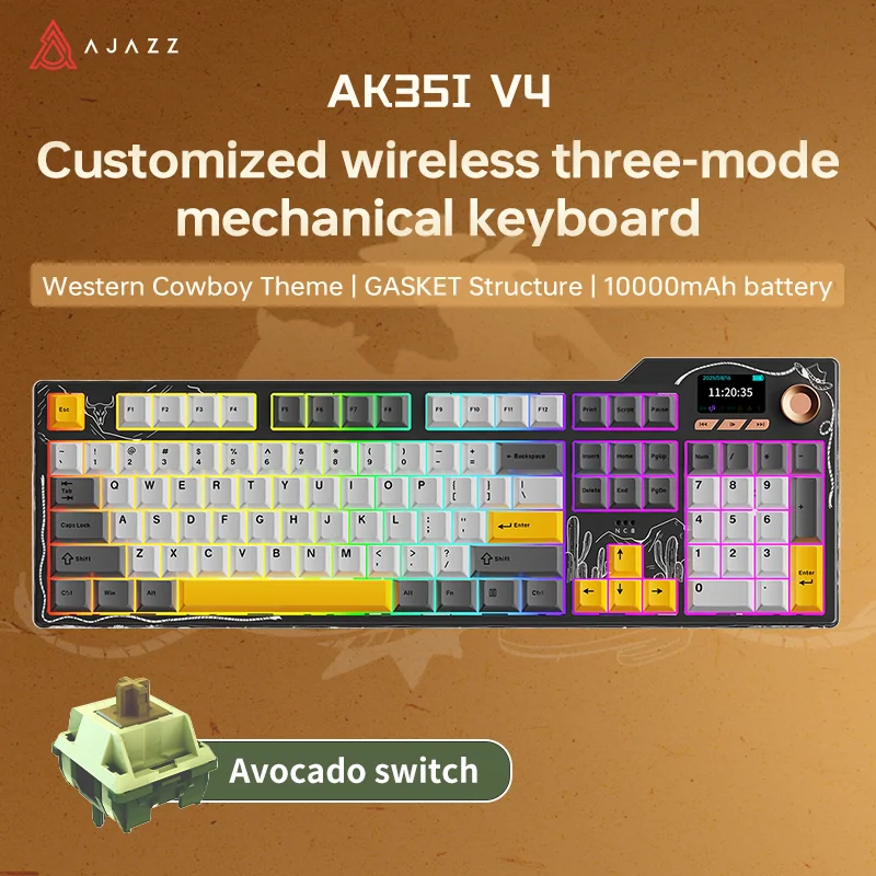 AK35I V4 MAX Hot-swappable gamingtoetsenbord met metalen knop, aangepaste RGB, langdurige batterijduur - gratis willekeurige bedrade kantoormuis