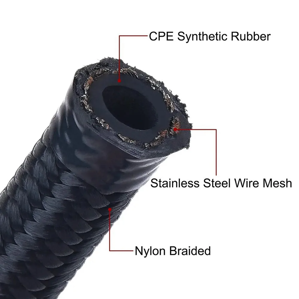 1M AN6 6AN Black Braided Oil Fuel Fittings Hose End 90+90 Degree /0+90Degree Oil Adaptor Kit Oil Fuel Hose Line