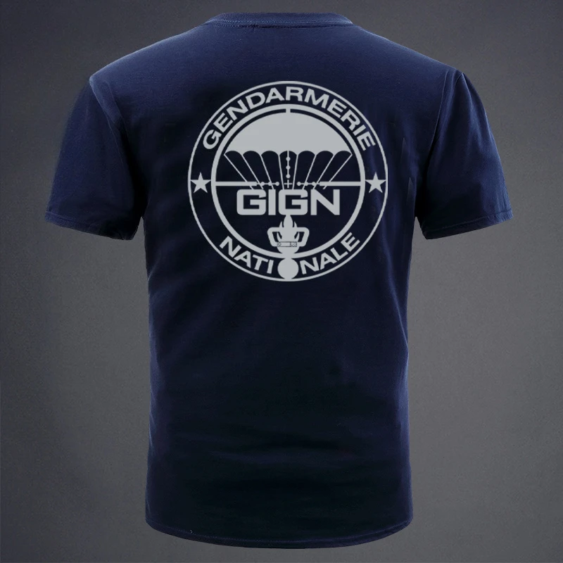 2026 Sommer Neu Französisches GIGN Taktisches Team Herren-T-Shirt, locker geschnitten, Baumwolle, Langarm, große Größe, Kurzarm mit Emblem-Design – Detail 2