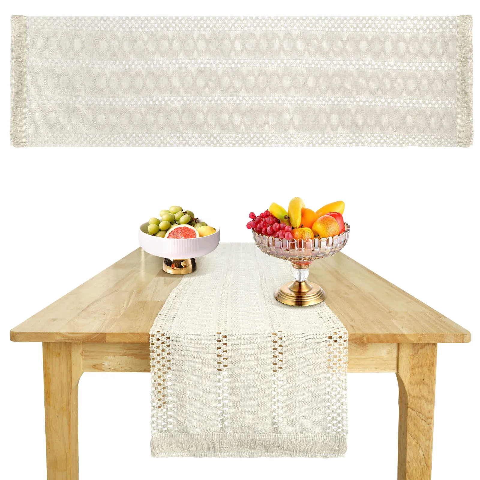 2Pcs Macrame Style Table Runner Rustic Table Runner with Short Tassels 70 inch Long Table Runners Farmhouse Table Runners